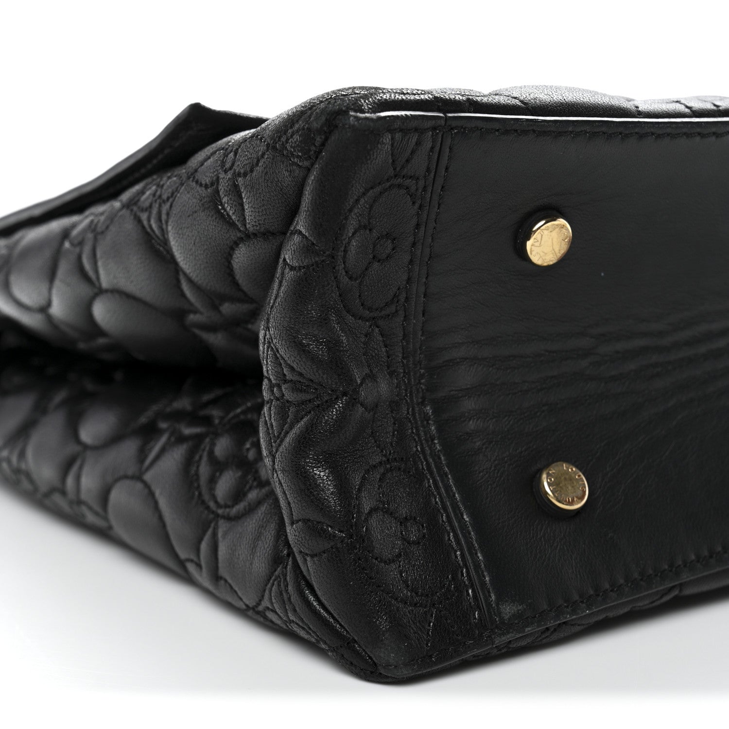 Lambskin Flower Quilted Twist Shoulder Bag GM Black