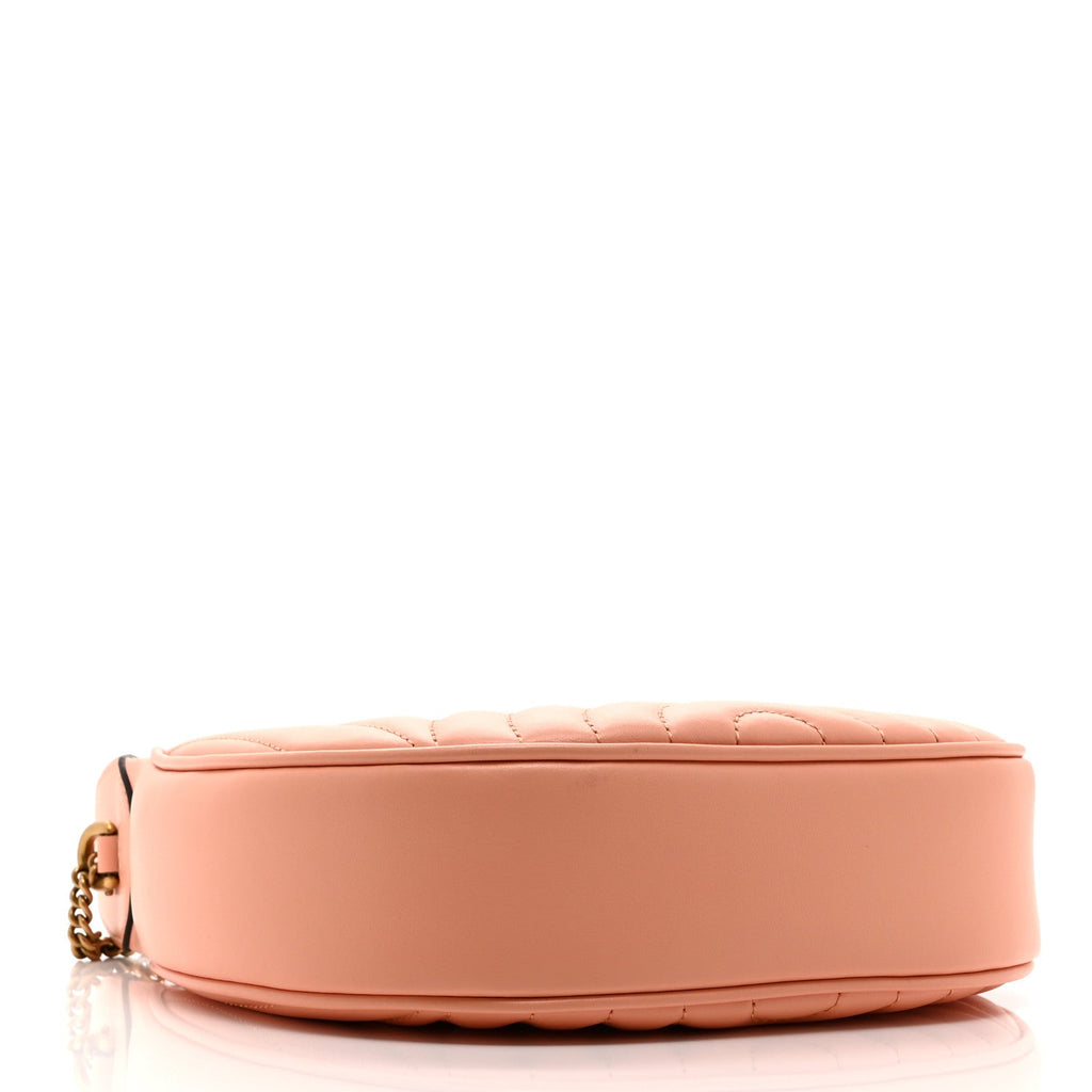 Calfskin Vertical Ring Matelasse Mini GG Marmont Half Moon Hobo Peachy Chic