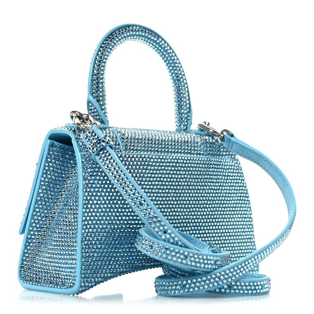 Strass Suede Hourglass Top Handle Bag XS Light Blue