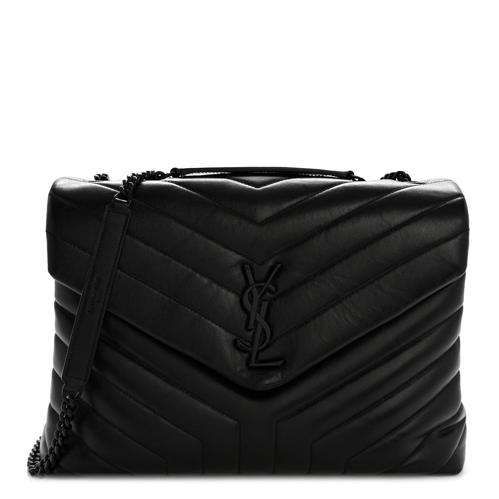 Calfskin Y Quilted Monogram Monochrome Medium Loulou Chain Satchel Black