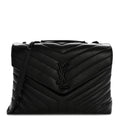 Calfskin Y Quilted Monogram Monochrome Medium Loulou Chain Satchel Black