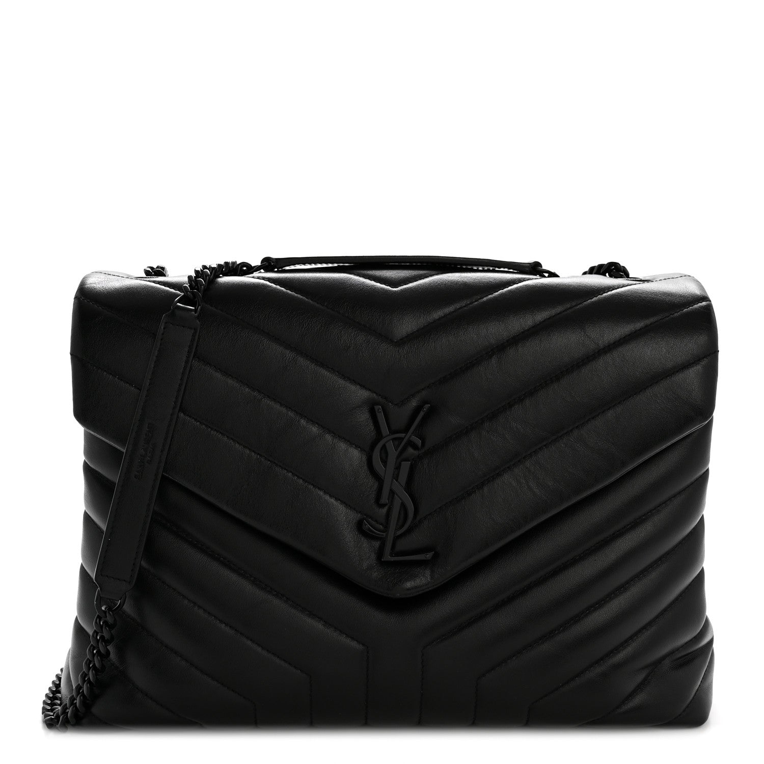 Calfskin Y Quilted Monogram Monochrome Medium Loulou Chain Satchel Black