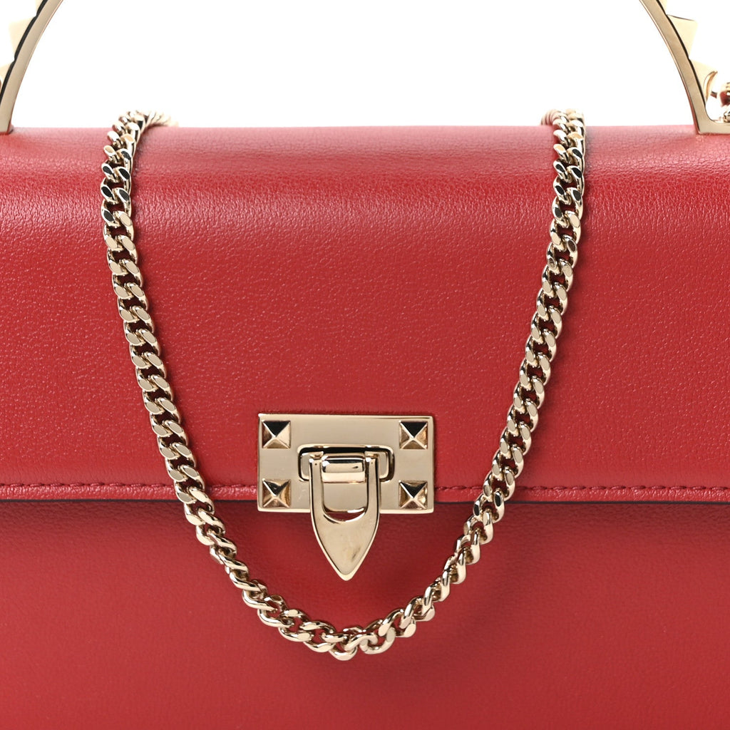 Vitello Rockstud Mini Top Handle Bag Red