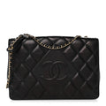 Lambskin Quilted Medium Diamond CC Flap Black