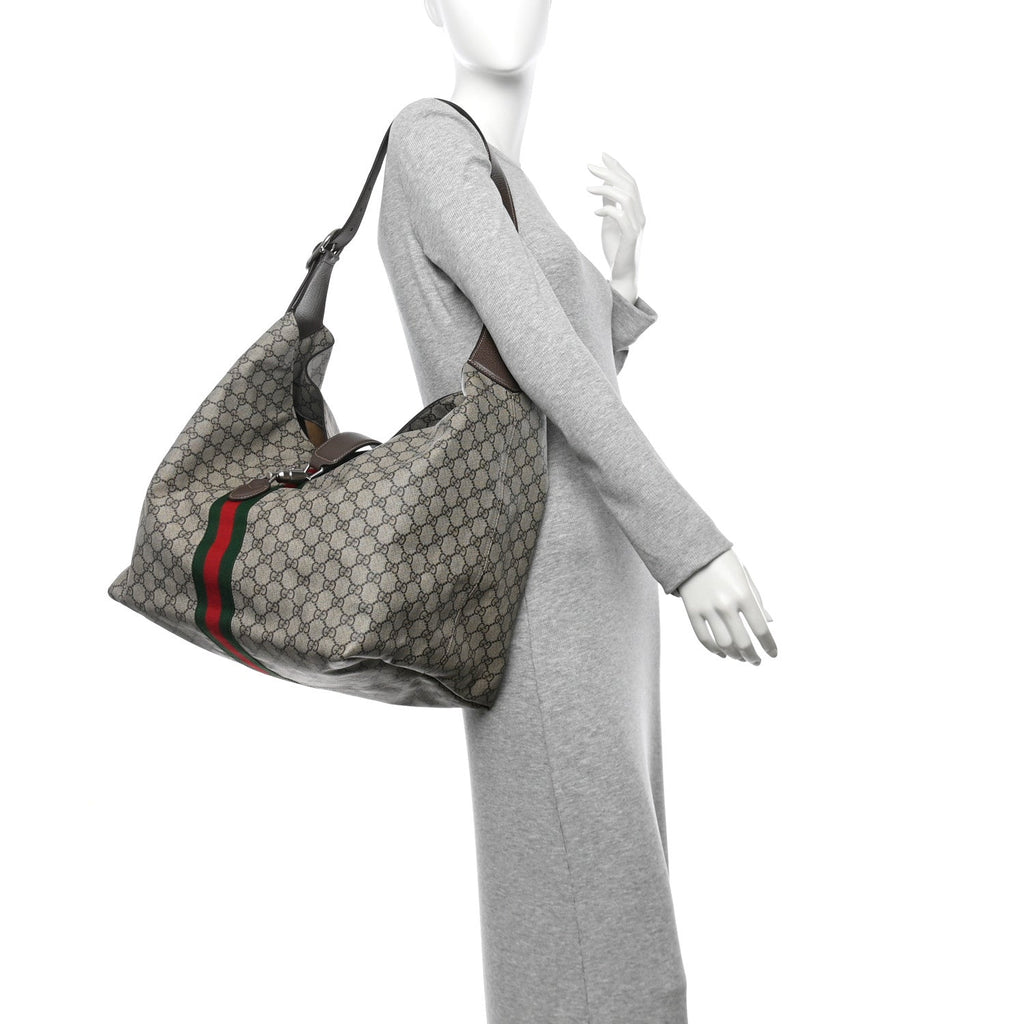 Tender GG Supreme Monogram Textured Dollar Calfskin Web Medium Jackie 1961 Crossbody Bag Beige Ebony New Acero