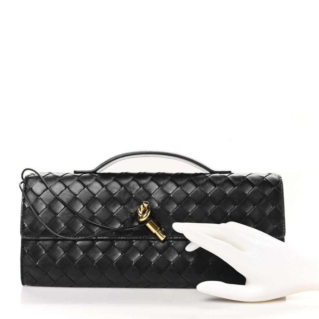 Nappa Intrecciato Long Andiamo Top Handle Clutch Black