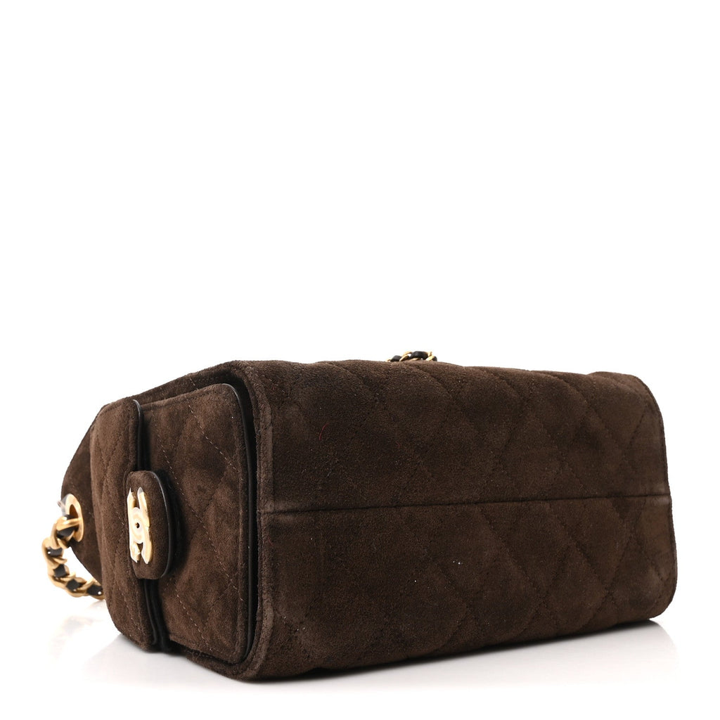 Suede Quilted Mini Chanel 25 Handbag Dark Brown