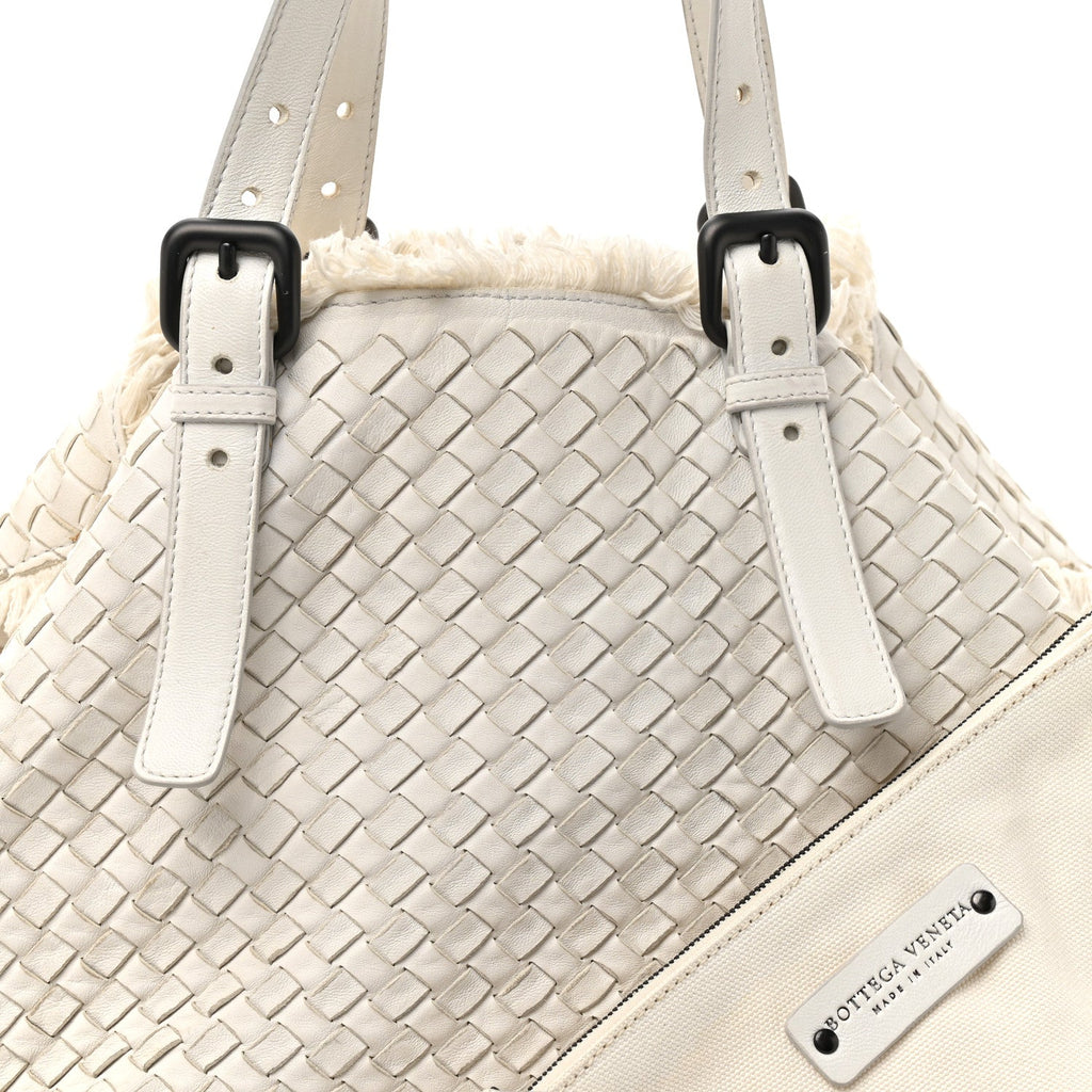 Nappa Intrecciato Canvas Fringe Maltinto Tote White