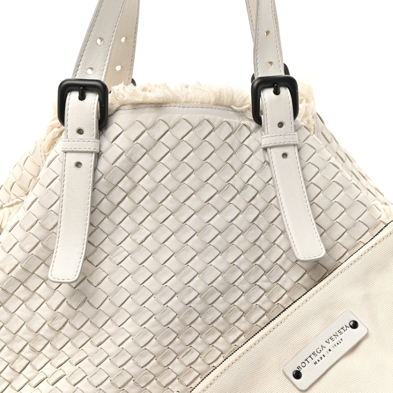 Nappa Intrecciato Canvas Fringe Maltinto Tote White