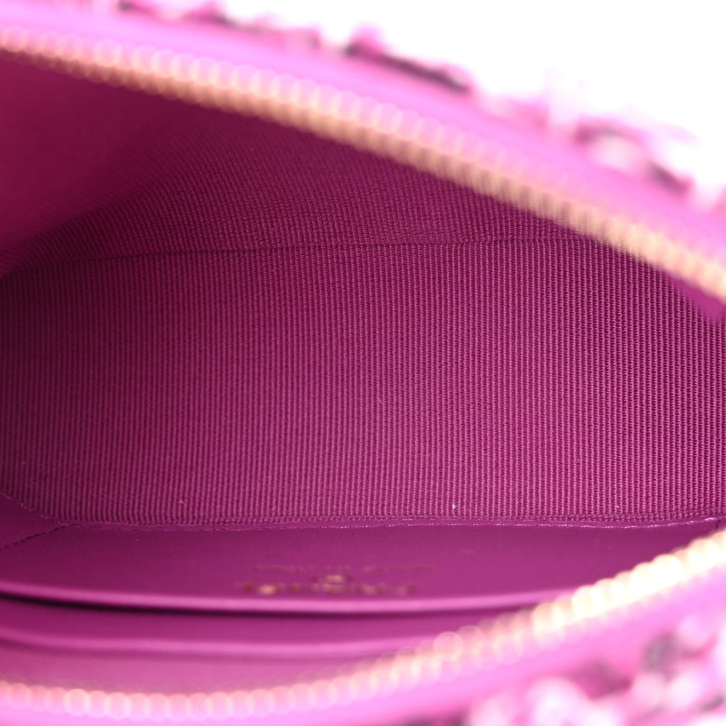 Tweed Quilted Mini Clutch With Chain Purple