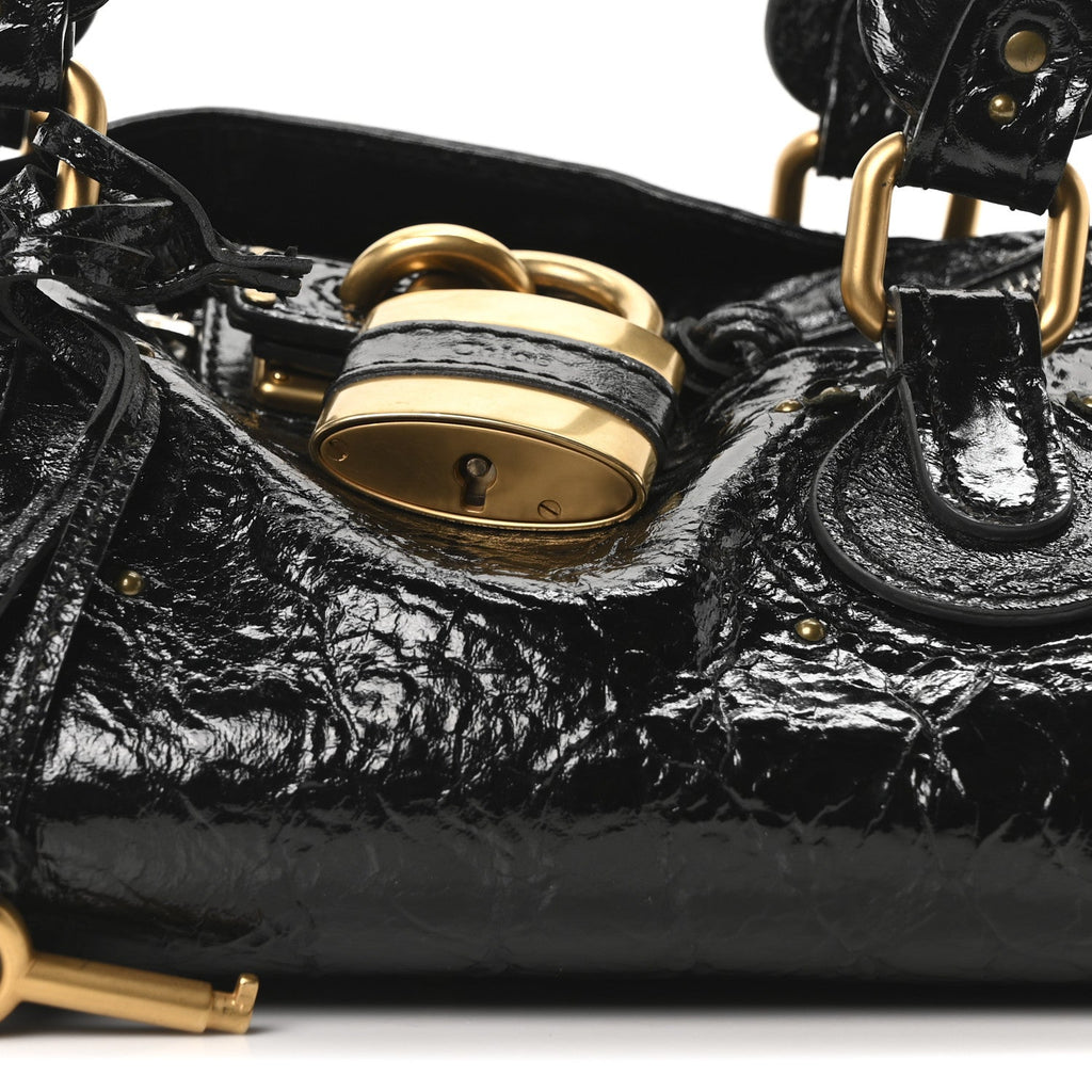 Crinkled Patent Medium Paddington Satchel Black