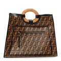 Vitello Century Wicker FF Embossed Large Runaway Shopper Tote Tobacco Black