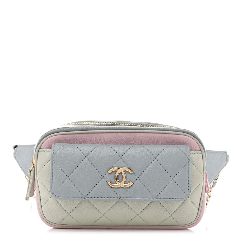 Goatskin Quilted Waist Bag Green Blue Pink