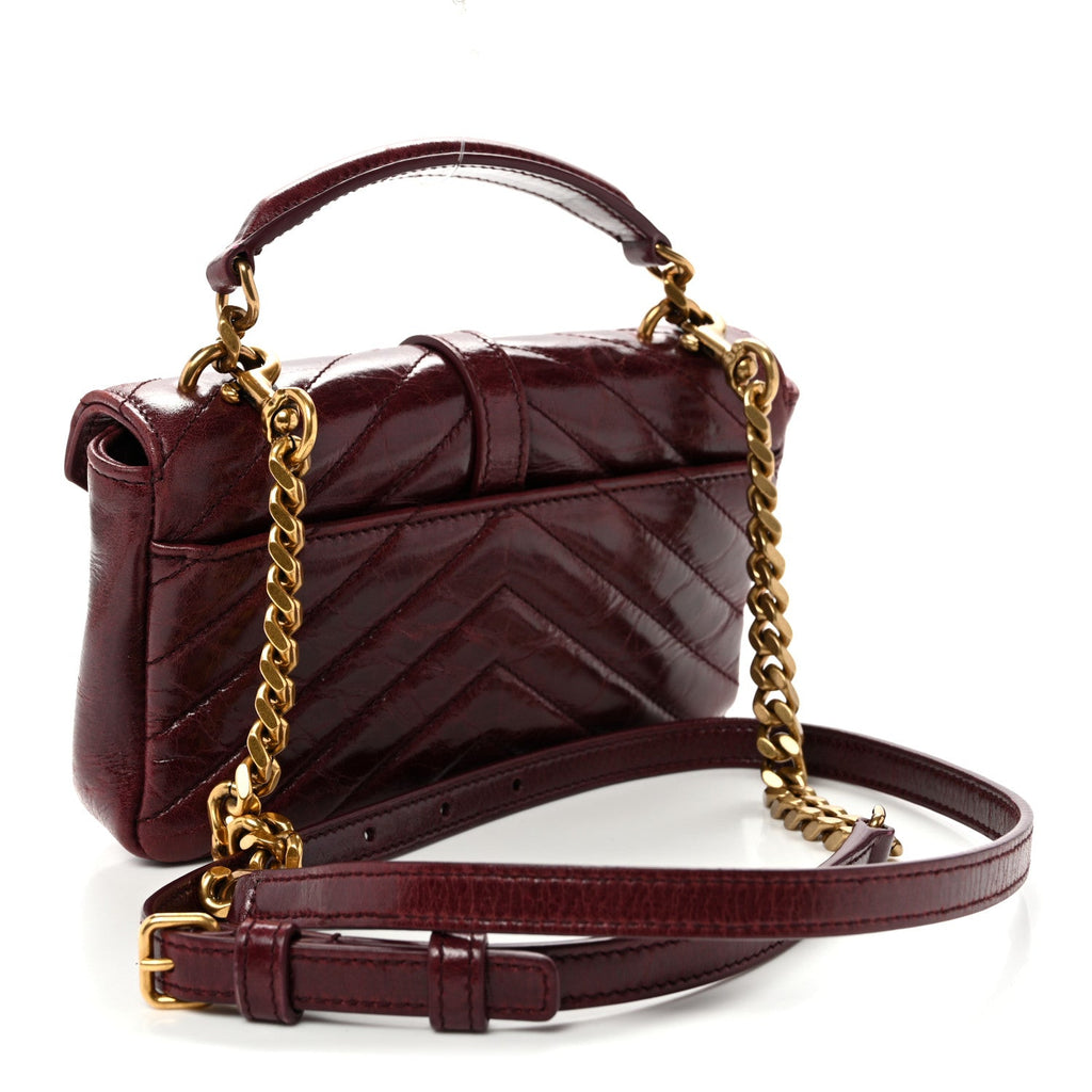 Shiny Calfskin Matelasse Chevron Monogram Mini College Bag Deep Hot Wine