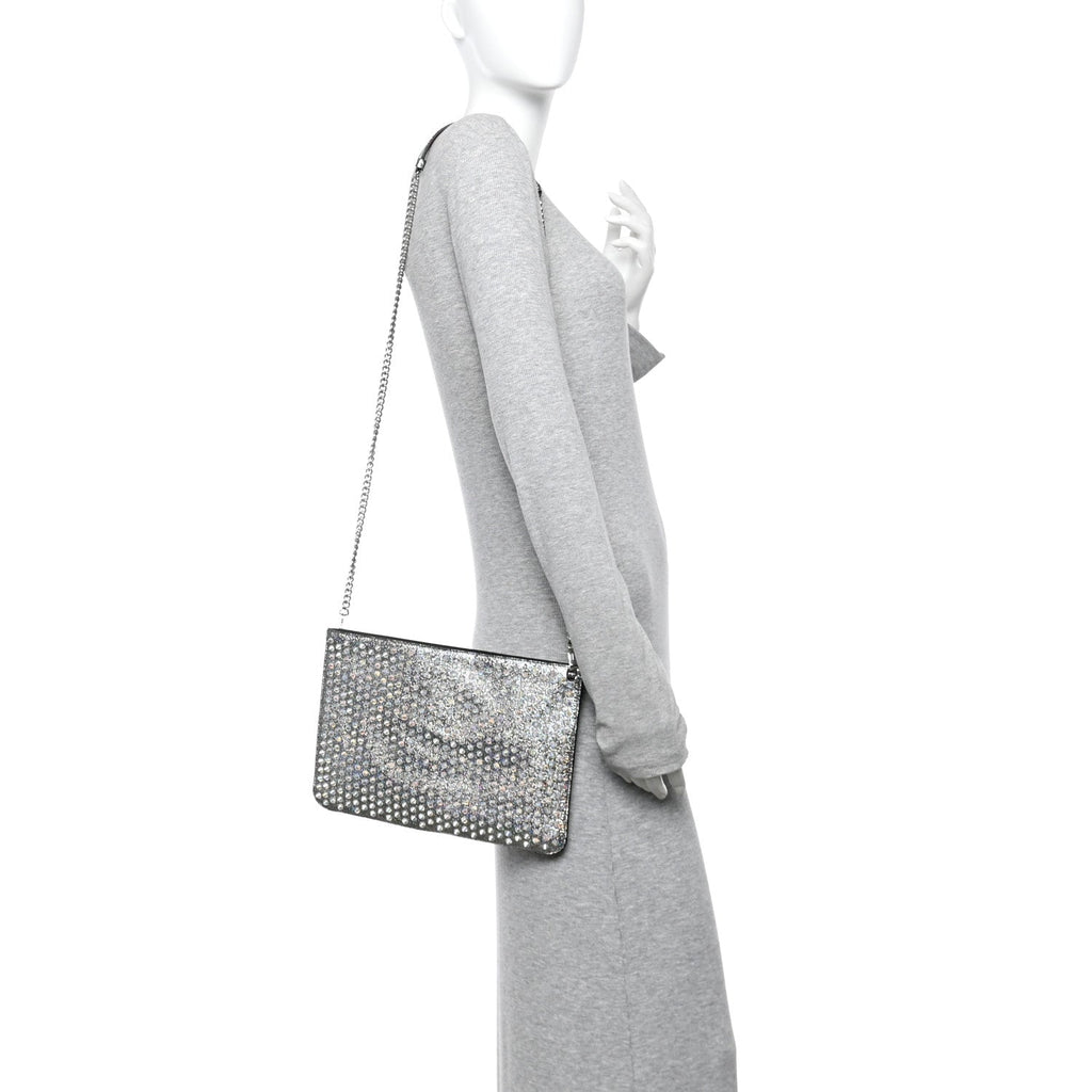 Nappa Mica Studded Loubiclutch Silver