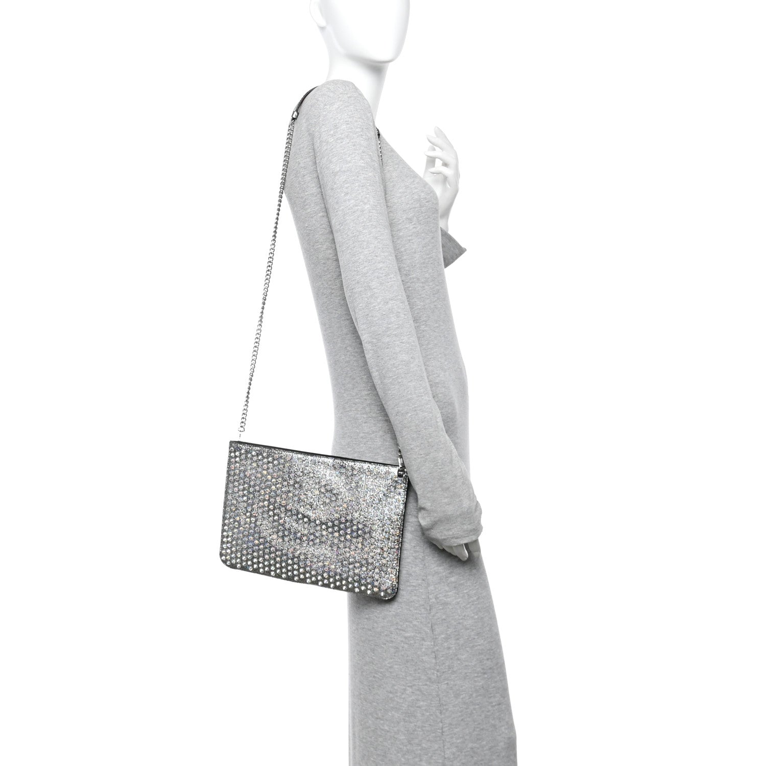Nappa Mica Studded Loubiclutch Silver