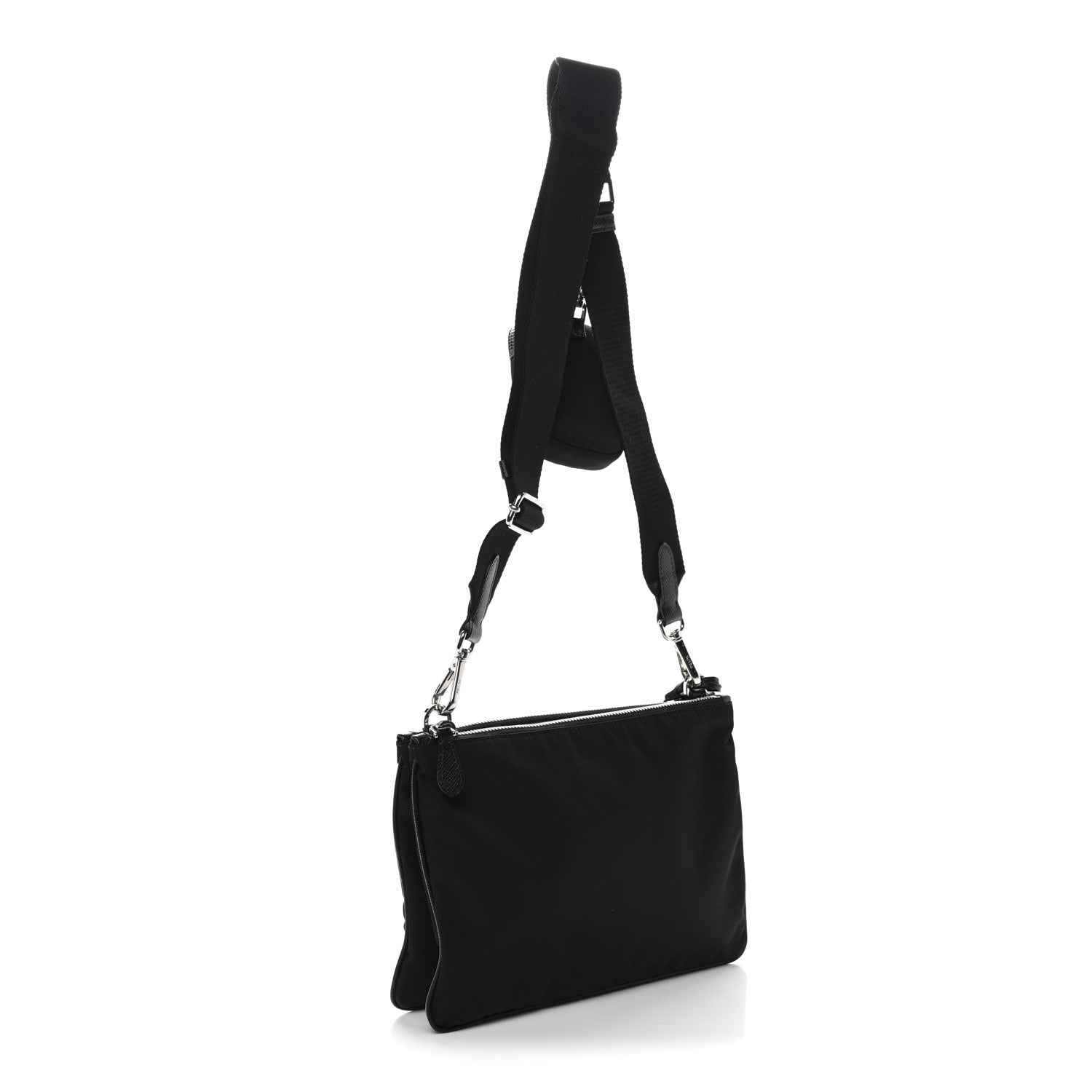 Re-Nylon Saffiano Re-Edition 2000 Double Zip Crossbody Bag Black