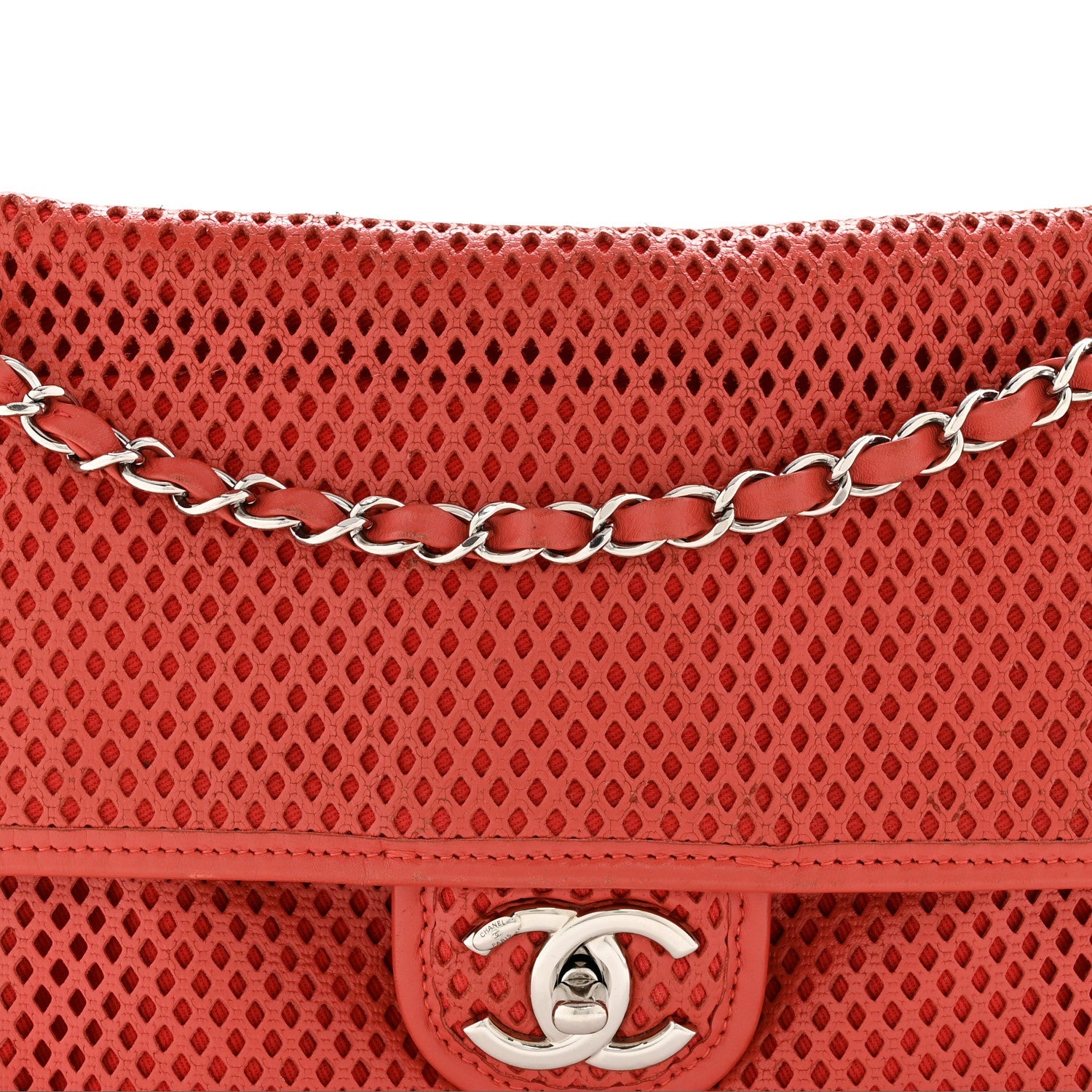 Perforated Calfskin Large Up In The Air Flap Red