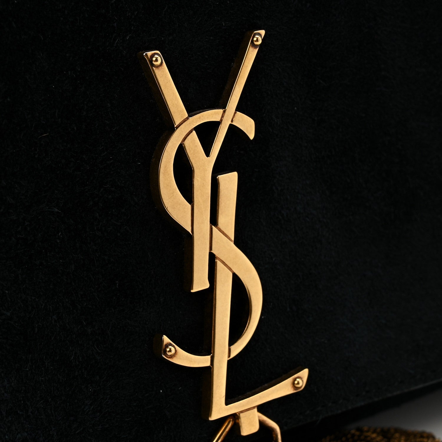 Suede Monogram Tassel Kate 99 Baguette Bag Black