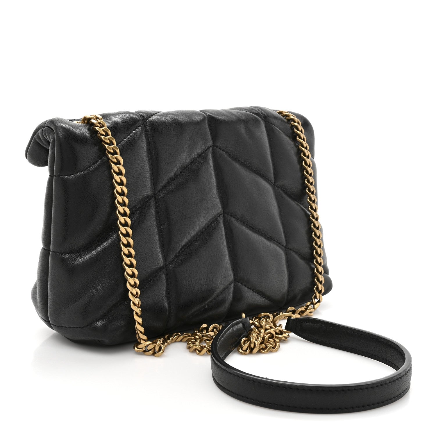 Lambskin Quilted Toy Loulou Puffer Monogram Chain Satchel Black