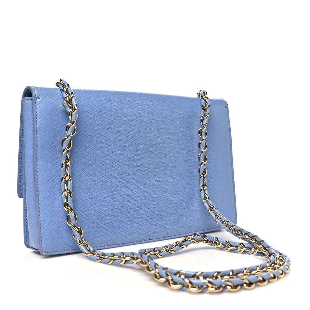 Hammered Calfskin Vara Bow Chain Crossbody Blue