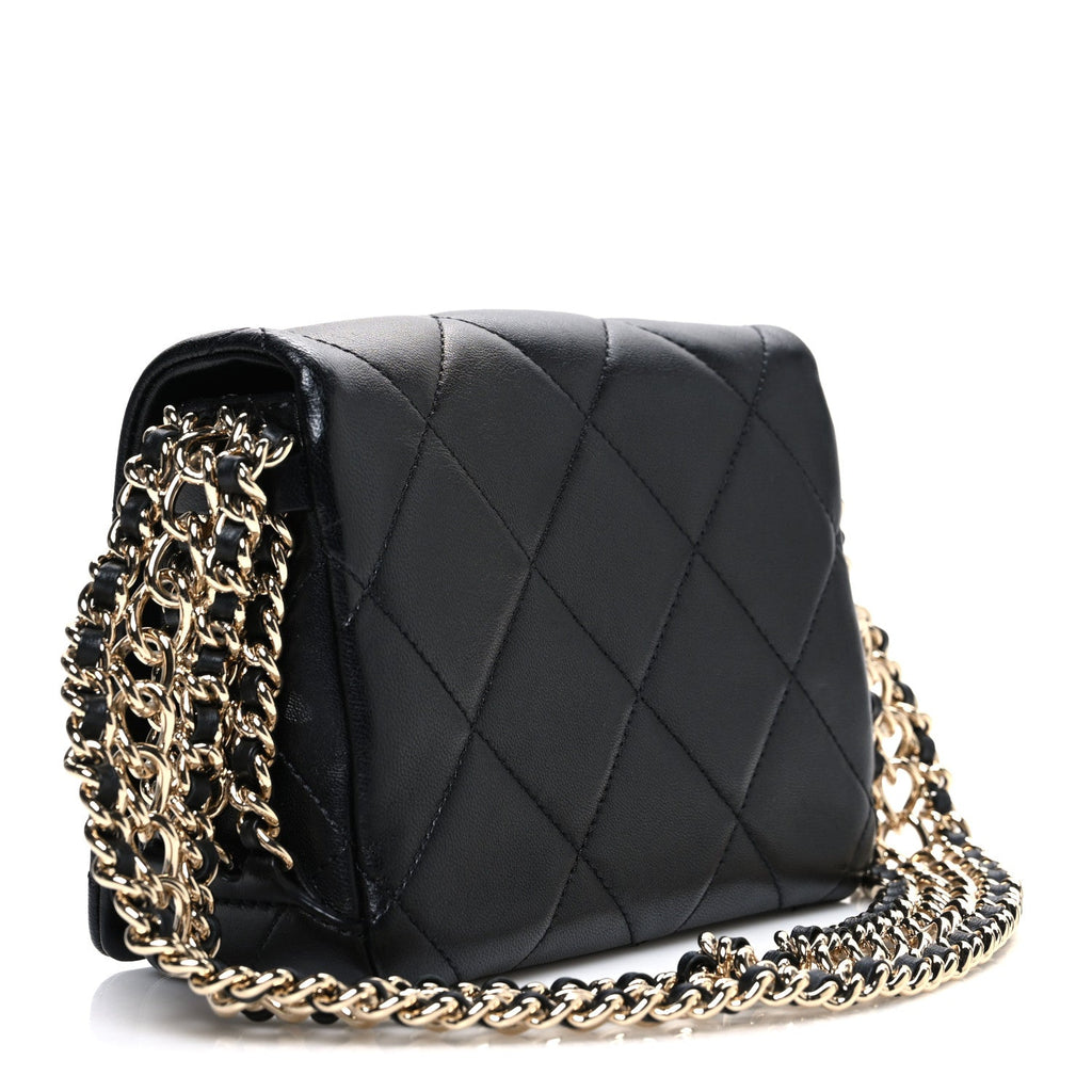Lambskin Quilted Mini Chain Rows Flap Black