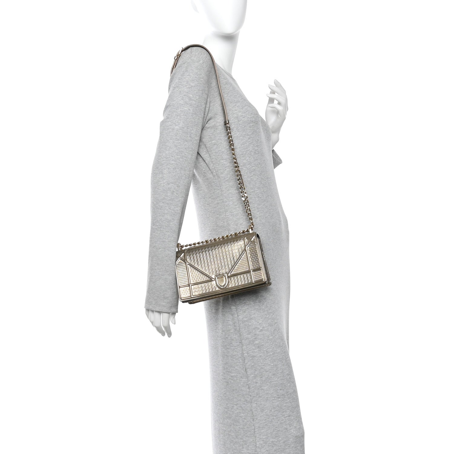 Metallic Patent Micro-Cannage Small Diorama Flap Bag Gold