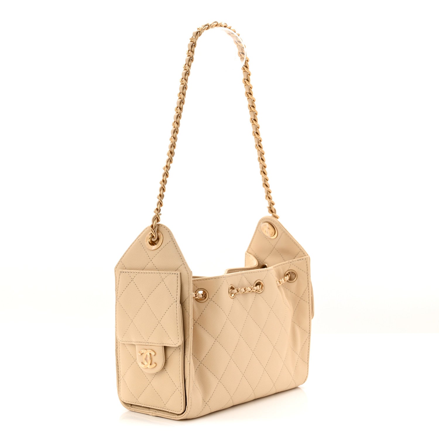 Caviar Quilted Mini Chanel 25 Handbag Beige