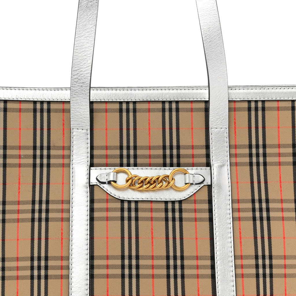 Metallic Calfskin 1983 Knight Check Link Zip Tote Silver