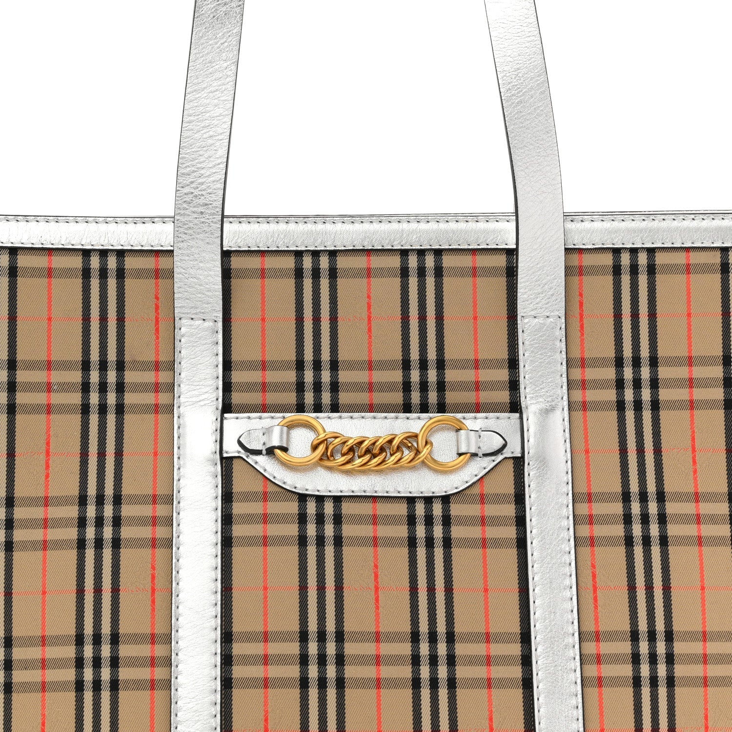 Metallic Calfskin 1983 Knight Check Link Zip Tote Silver