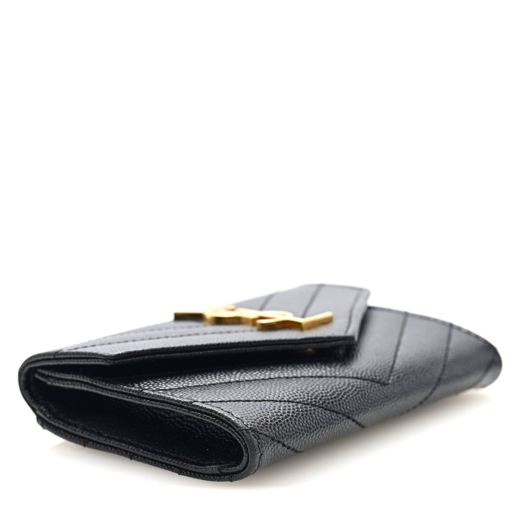 Grain De Poudre Matelasse Chevron Small Monogram Envelope Wallet Black