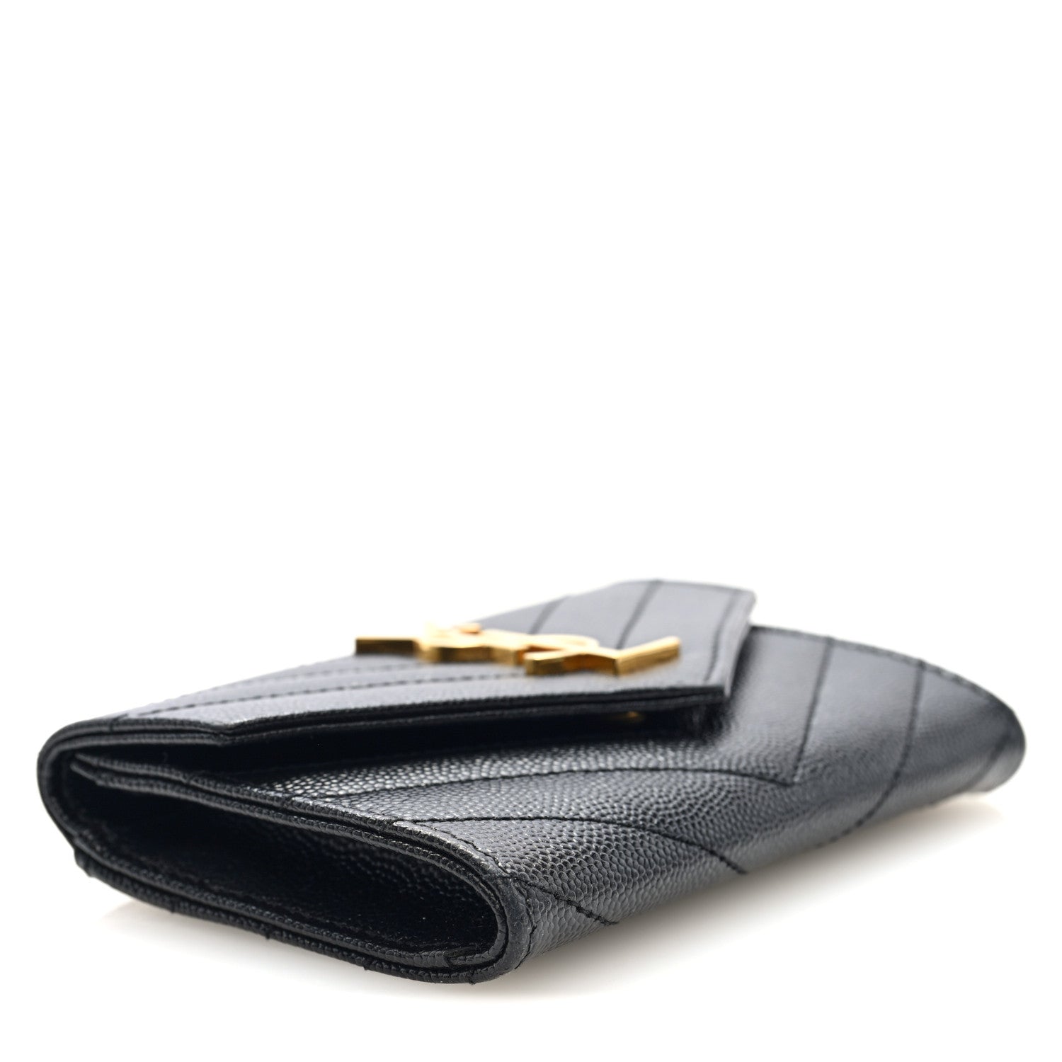Grain De Poudre Matelasse Chevron Small Monogram Envelope Wallet Black