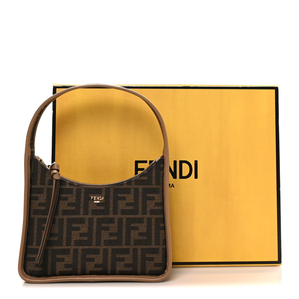 Fabric Jacquard Vitello Grace FF 1974 Mini Fendessence Shoulder Bag Tobacco Moro Ebano