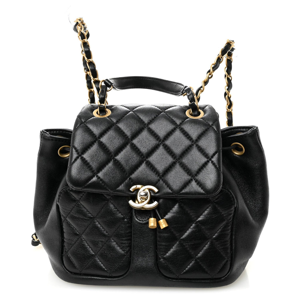 Lambskin Quilted Daily Friend Drawstring Backpack Black
