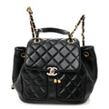 Lambskin Quilted Daily Friend Drawstring Backpack Black