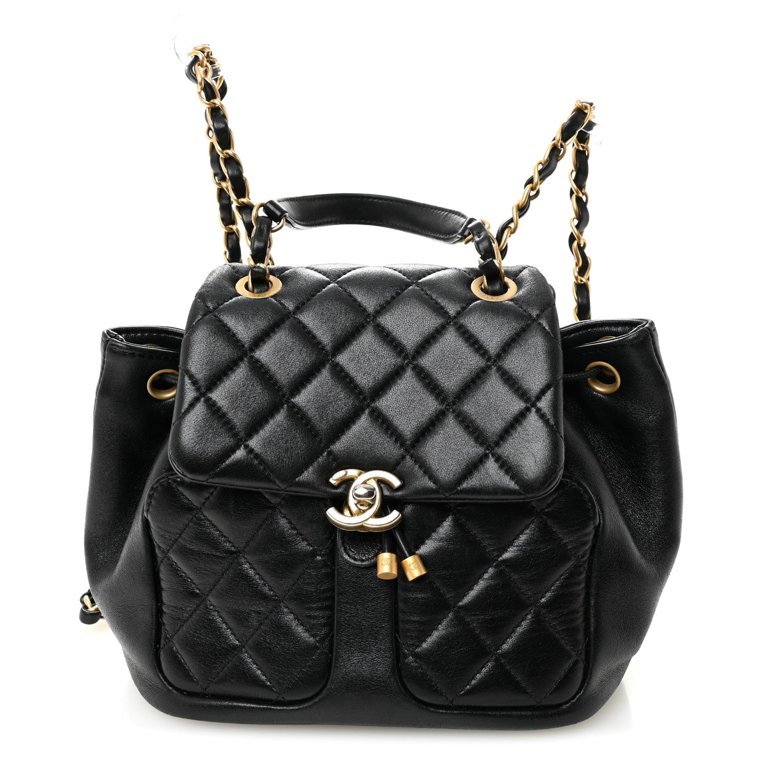 Lambskin Quilted Daily Friend Drawstring Backpack Black