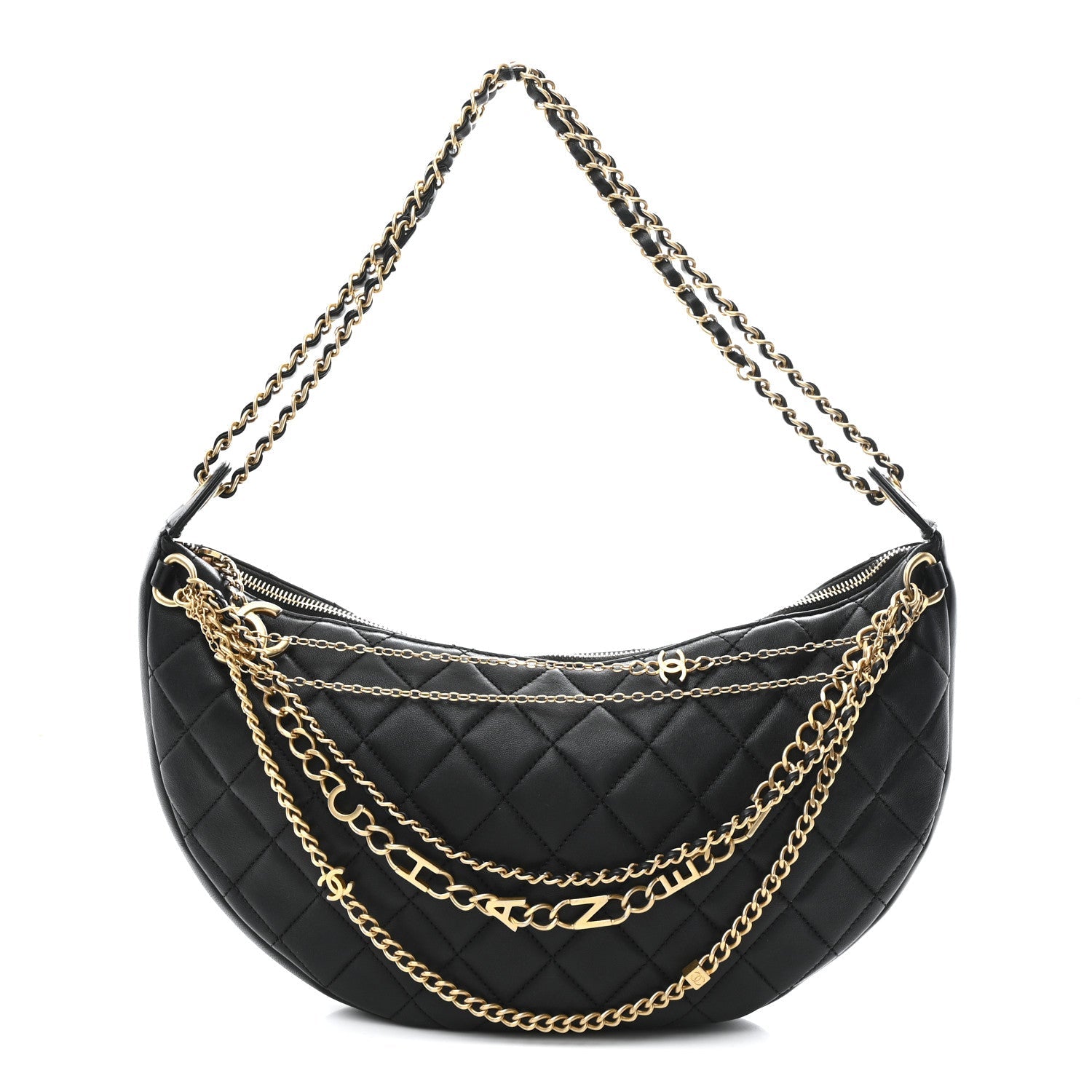 Lambskin Quilted All About Chains Hobo Black