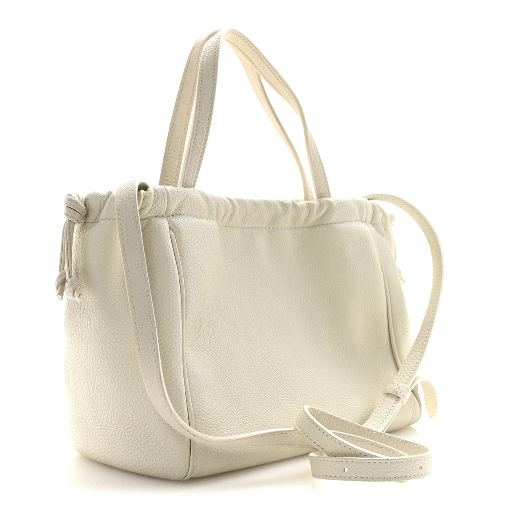Calfskin Cuir Small Triomphe Cabas Drawstring White