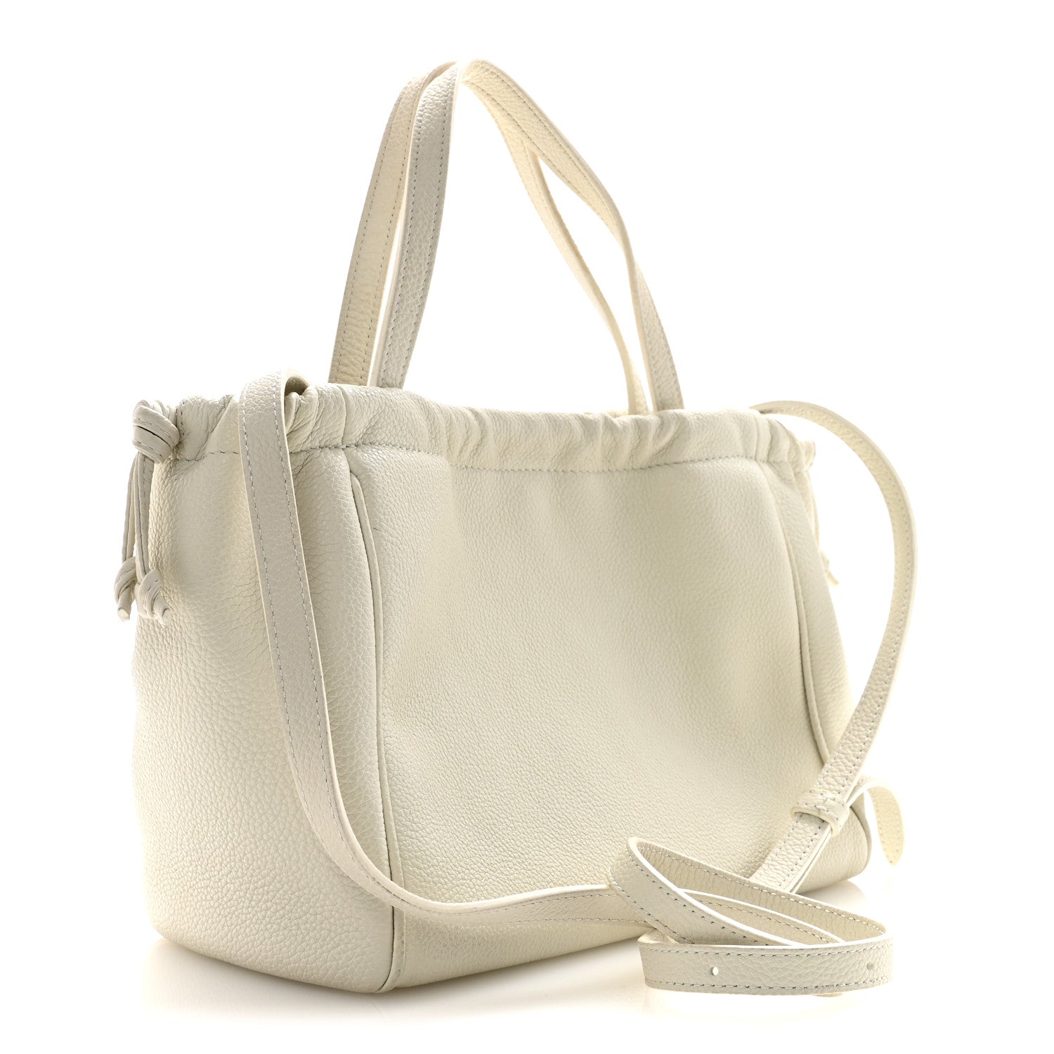 Calfskin Cuir Small Triomphe Cabas Drawstring White