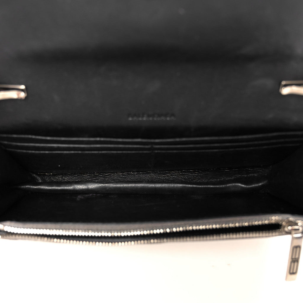 Metallic Extra Supple Calfskin Crocodile Embossed Gossip Wallet On Chain Silver