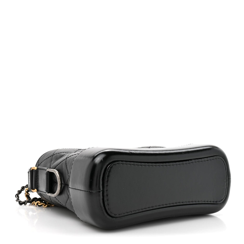 Aged Calfskin Quilted Small Gabrielle Hobo Black