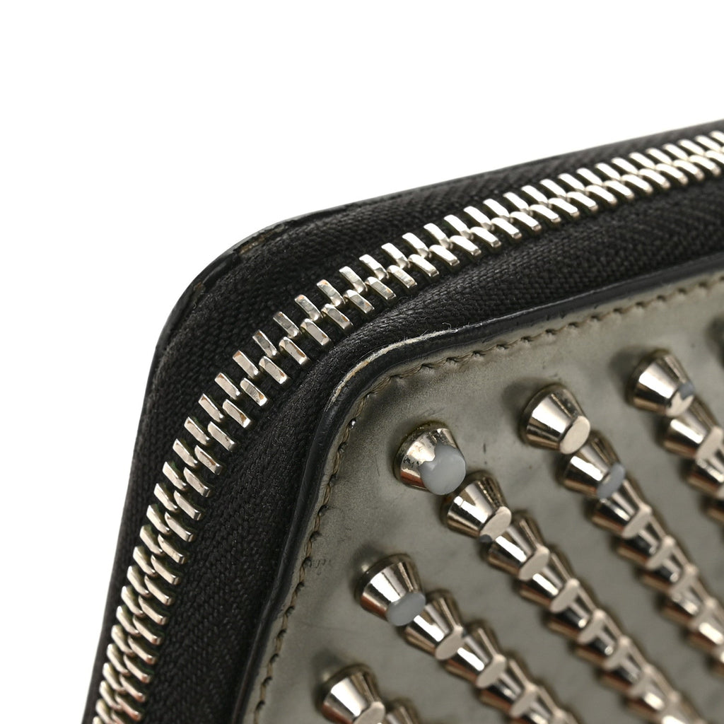 Metallic Patent Panettone Spiked Zip Around Wallet Silver