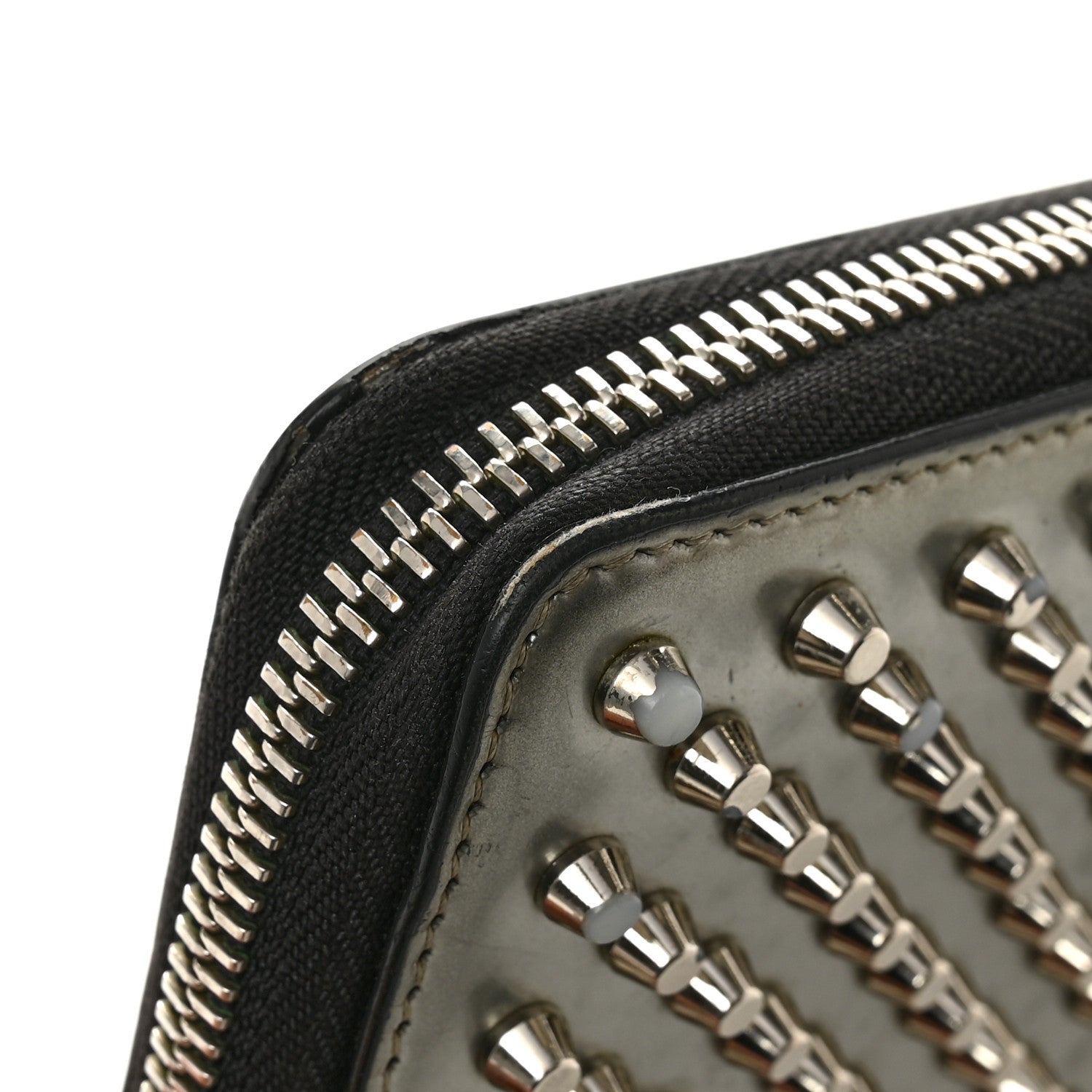 Metallic Patent Panettone Spiked Zip Around Wallet Silver