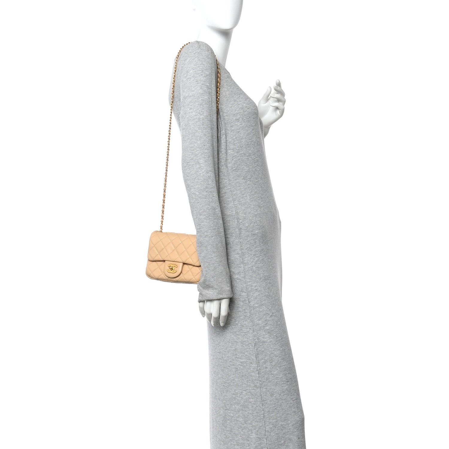 Lambskin Quilted Mini Pearl Crush Flap Beige