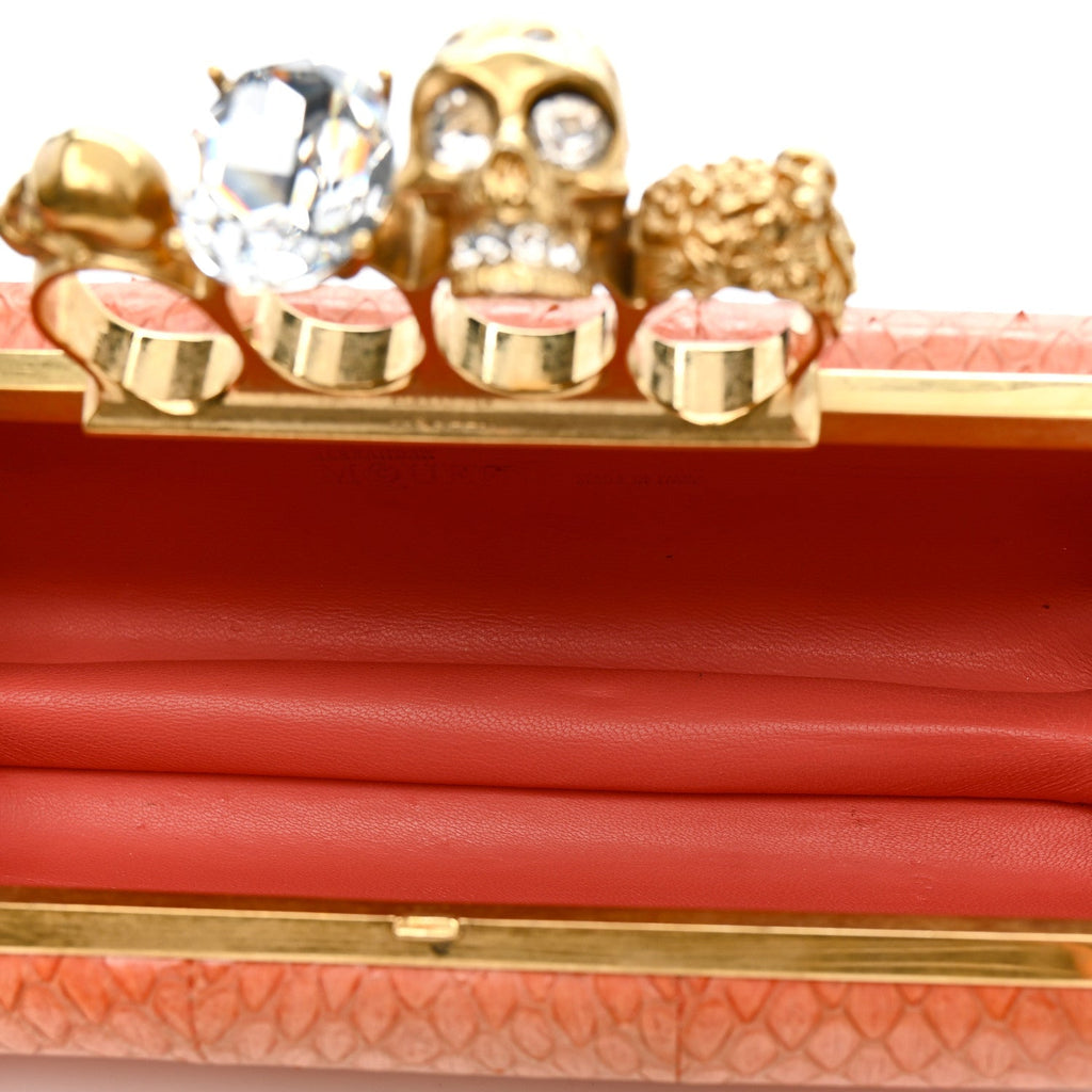 Snakeskin Knuckle Box Clutch Orange