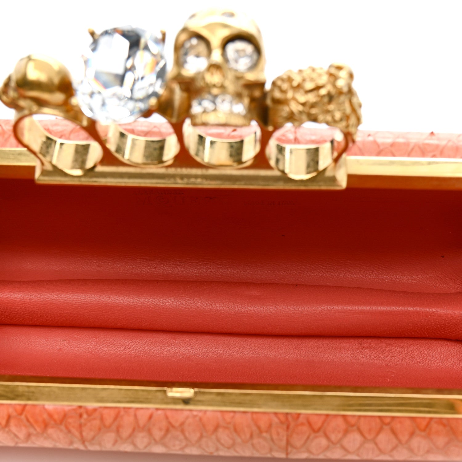 Snakeskin Knuckle Box Clutch Orange