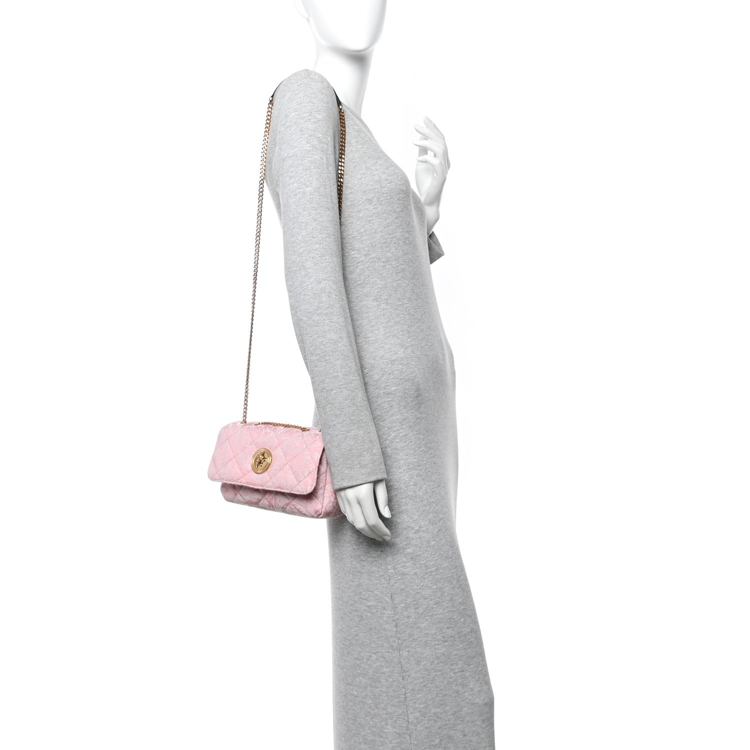 Baroque Jacquard Quilted Small Medusa Shoulder Bag Baby Pink