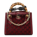 Moire Fabric Calfskin Rhinestone Monogram Monochrome Lizard Embossed Mini Diana Tote Bag Red