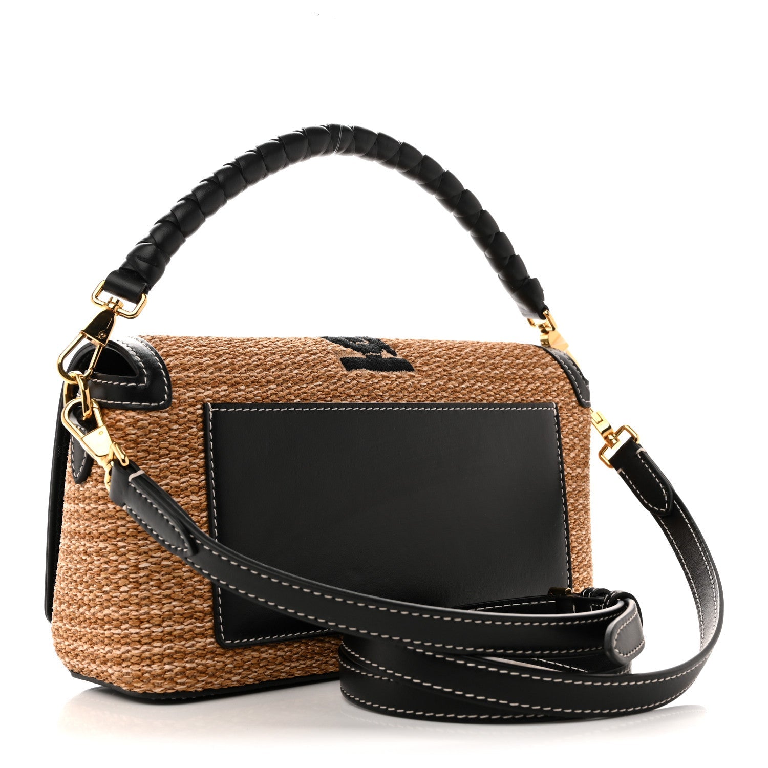 Raffia Calfskin TB Small Note Crossbody Bag Natural Black
