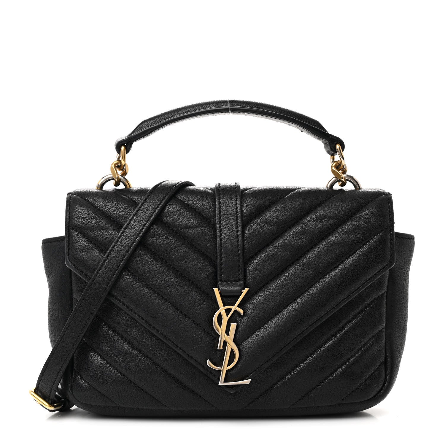 Sheepskin Matelasse Chevron Monogram College Chain Wallet Black